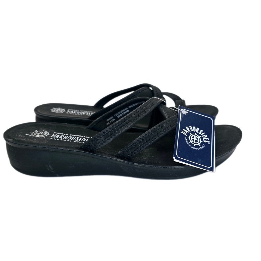Harborsides Sandals Women's 10M Memory Foam Comfort‎ Thong Sandals Black Wedges